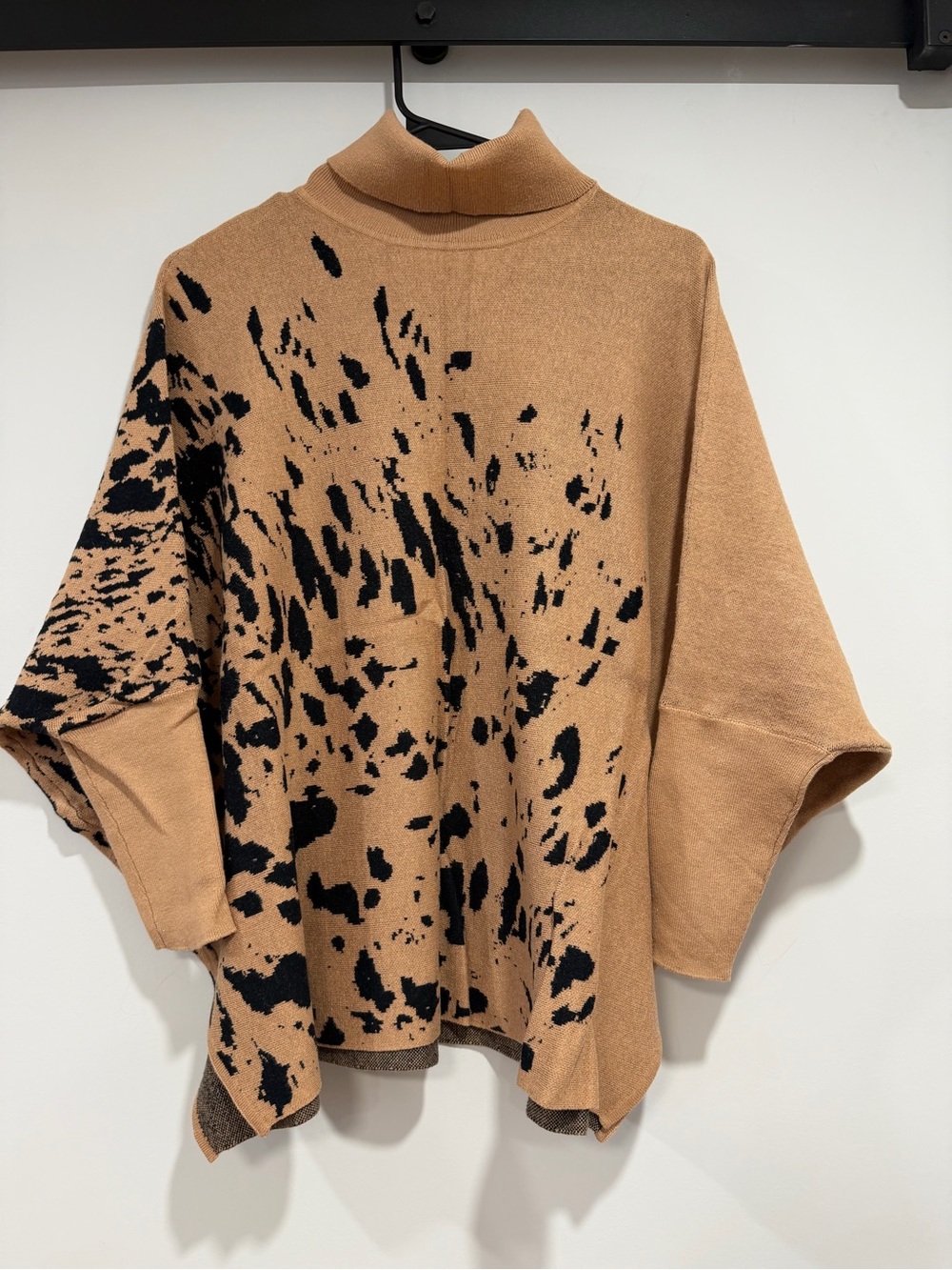 Alfani Camel and Black Abstract Turtleneck Poncho Sweater